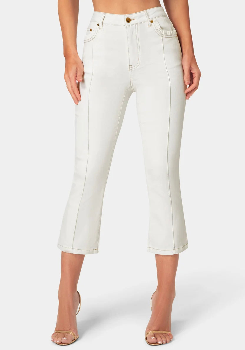 Bebe  Women Natural Waist Ankle Lenght Boot Cut Jeans SKU: 7SWD0207BE_Soft White Wash Image 01