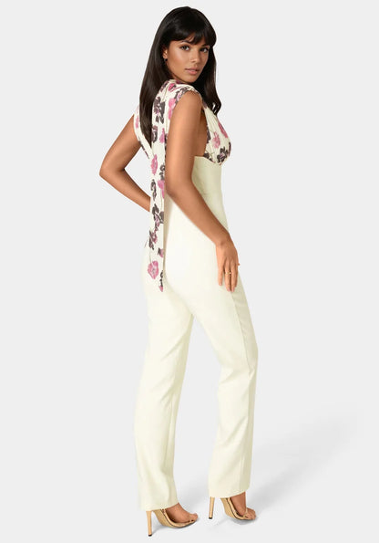 Bebe  Women Scarf-detailed Wide Leg Jumpsuit SKU: 7SWG0200BE_Prt-Butter Cream Image 02