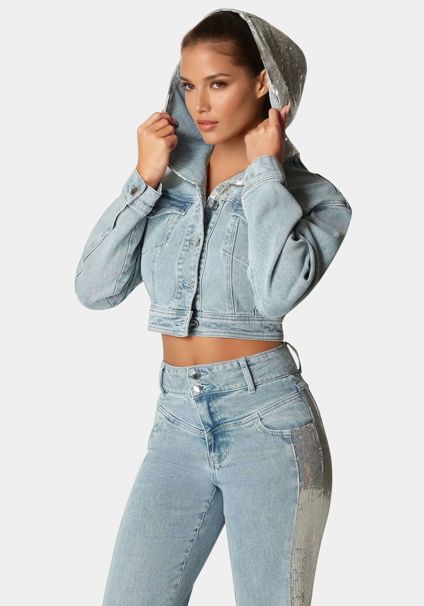 Bebe_Sequin Hooded Denim Jacket_7SWJ0200BE_MEDIUM BLUE WASH_02