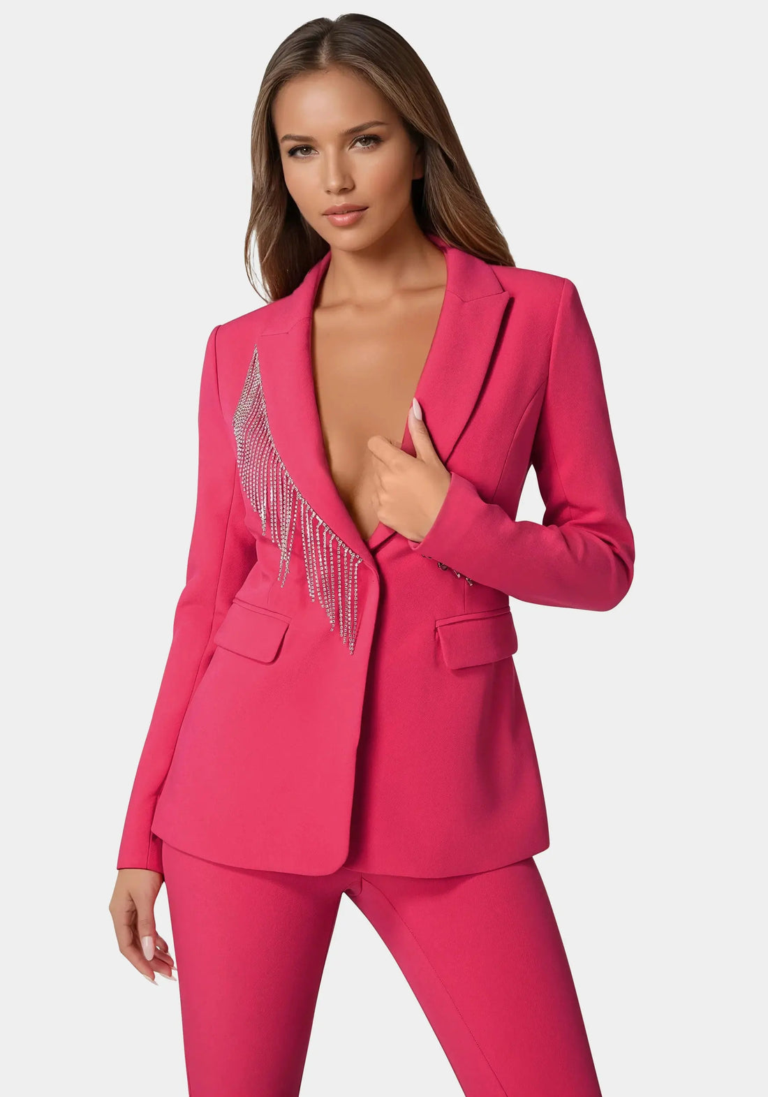 Bebe_Rhinestone Fringe Tailored Blazer_7SWJ0204BE_RASPBERRY_01