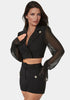 Bebe  Women Tailored Sheer Sleeves Cropped Blazer SKU: 7SWJ0252BE_Black Image 01