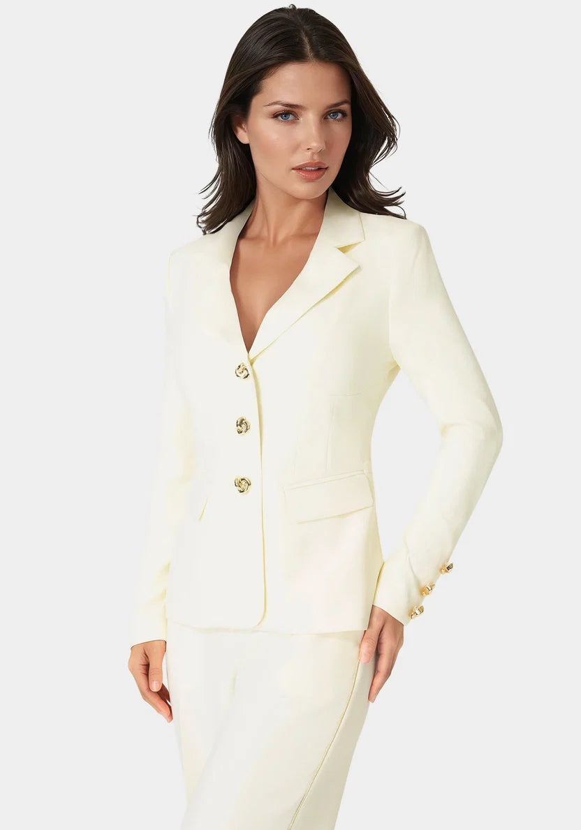 Bebe  Women Tailored Fitted Blazer SKU: 7SWJ0253BE_Butter Cream Image 01