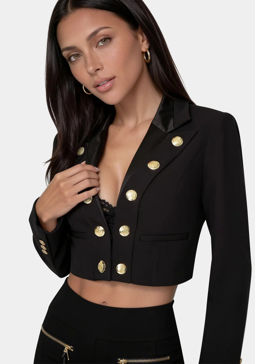 Bebe Black Women Tailored Cropped Blazer SKU: 7SWJ0256BE_BLACK Image 04
