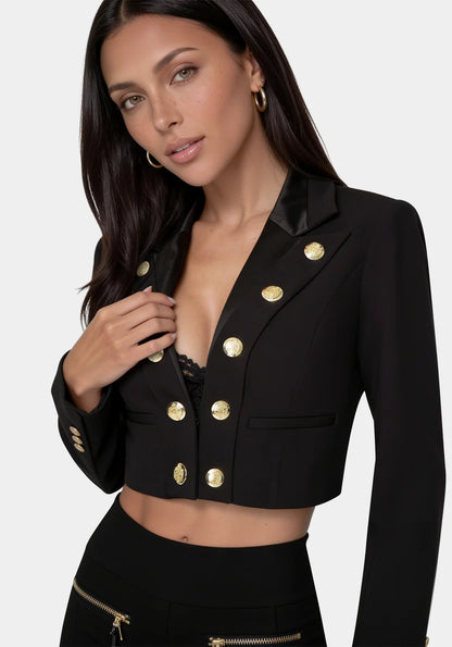 Bebe Black Women Tailored Cropped Blazer SKU: 7SWJ0256BE_BLACK Image 04