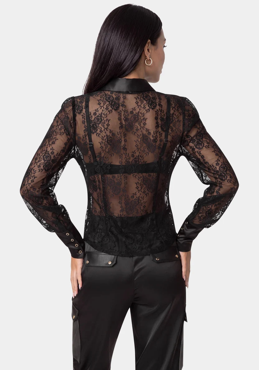Bebe Black Women Floral Lace Blouse SKU: 7SWL0246BE_BLACK Image 02