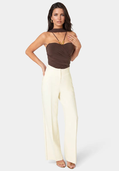 Bebe  Women Tailored Straight Wide Leg Pant SKU: 7SWP0409BE_Butter Cream Image 02