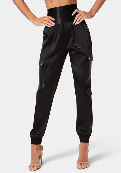 Bebe Black Women Cargo Jogger SKU: 7SWP0434BE_BLACK Image 01