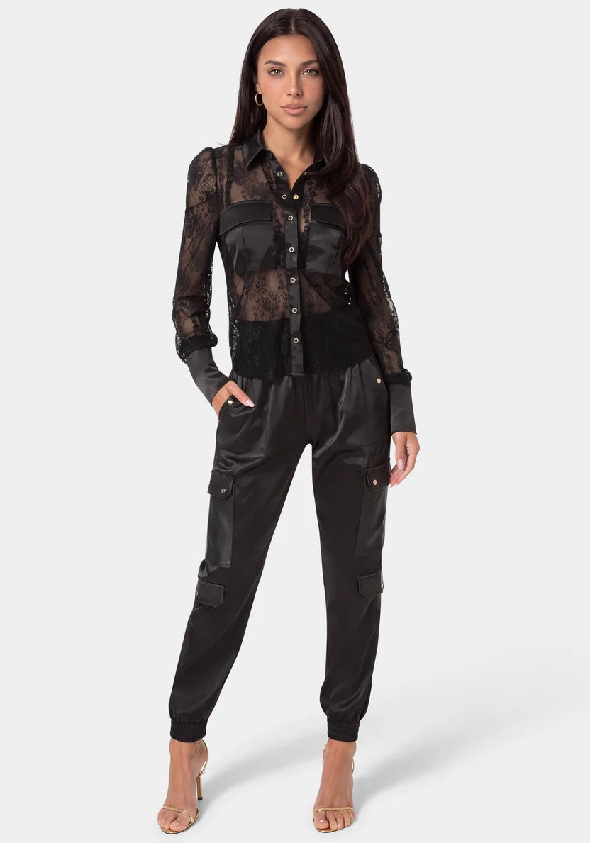 Bebe Black Women Cargo Jogger SKU: 7SWP0434BE_BLACK Image 02
