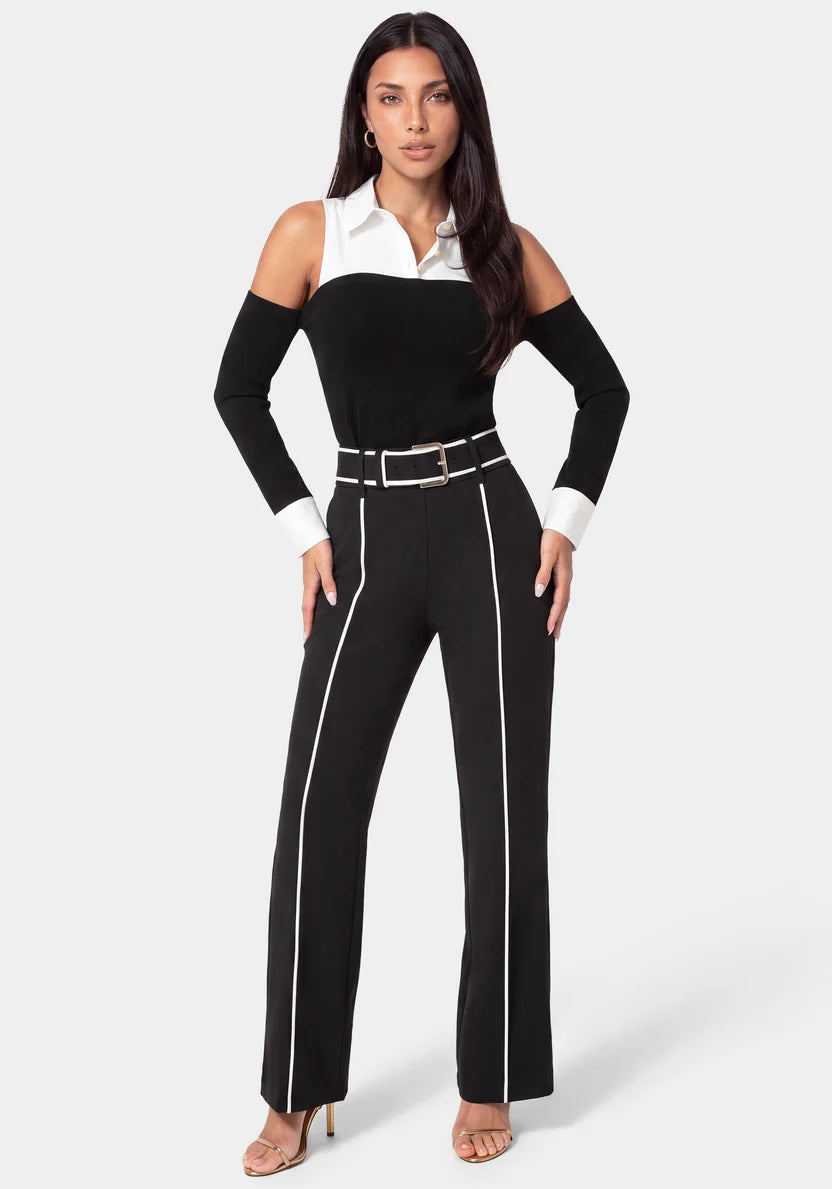 Bebe Black Women Tailored High Waist Straight Leg Pants SKU: 7SWP0435BE_BLACK Image 02