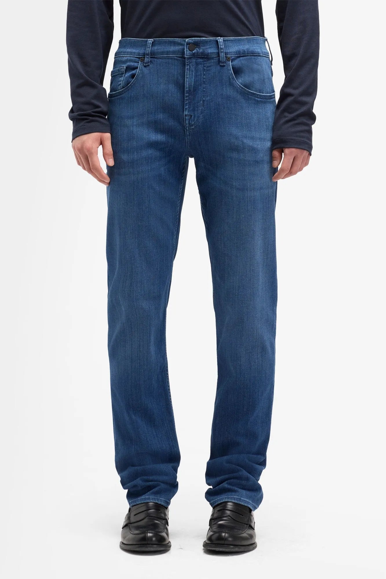 7 For All Mankind Mid Blue Men Standard in Luxe Performance SKU: 7T519A23_MID Image 03