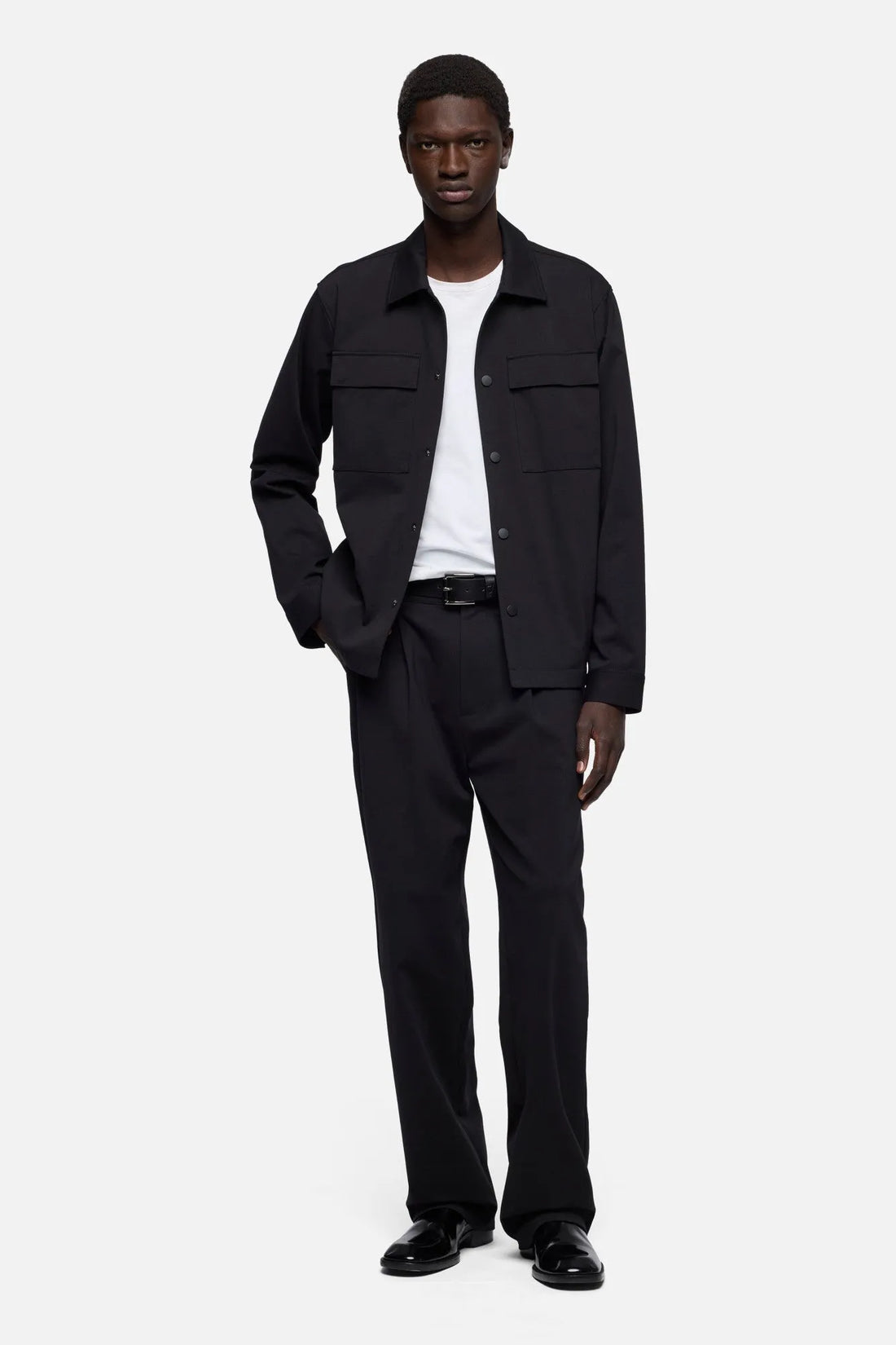 7 For All Mankind Black Men Overshirt in Luxe Performance Knit SKU: 7T800E23_BKN Image 02