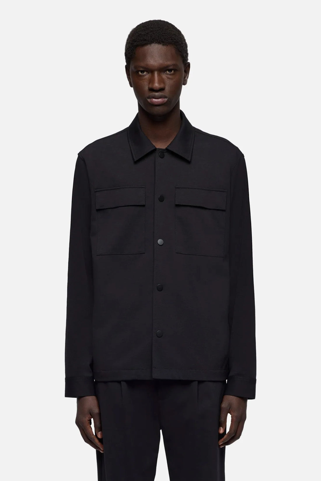 7 For All Mankind Black Men Overshirt in Luxe Performance Knit SKU: 7T800E23_BKN Image 03