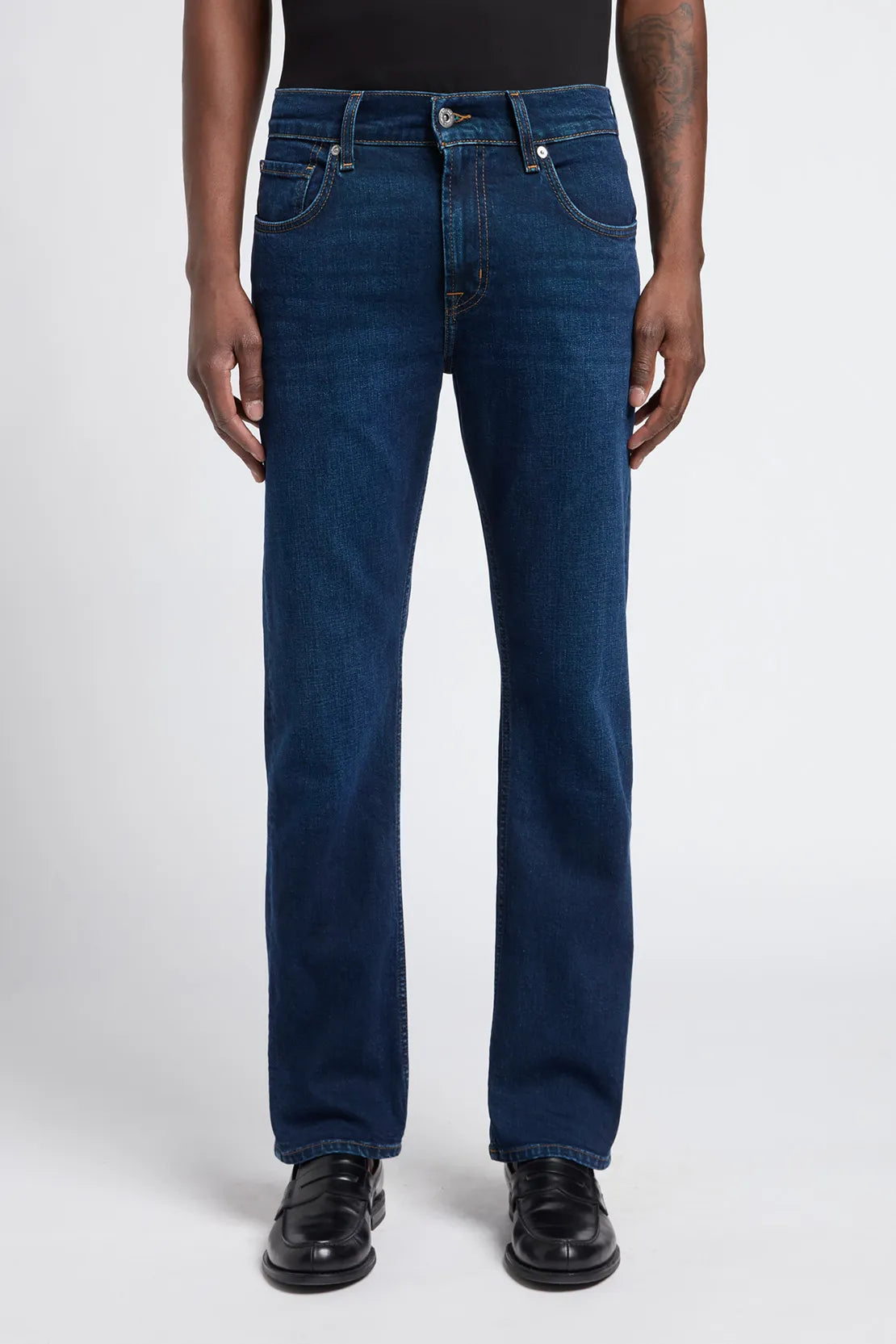 7 For All Mankind Navy Blue Men Straight-Leg Stretch Jeans SKU: 7TE70F25_3M4 Image 01