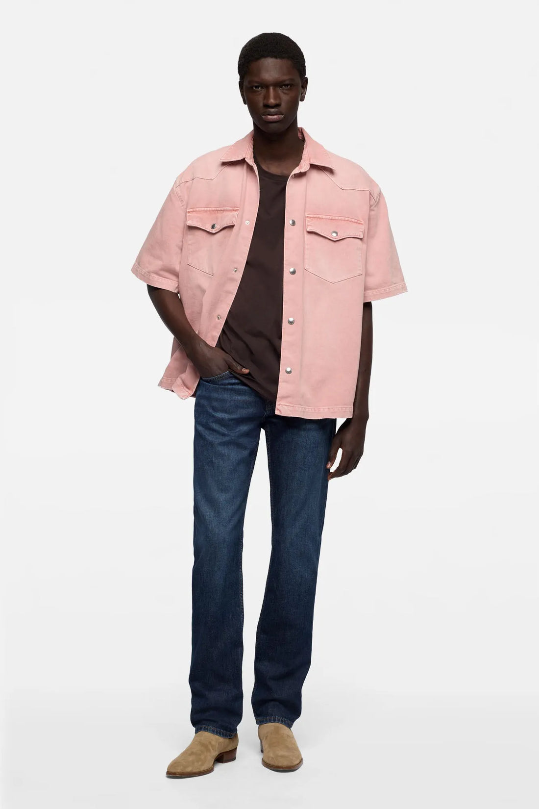 7 For All Mankind Mid Blue Men The Straight in Silk Denim SKU: 7TE70G07_21X Image 02