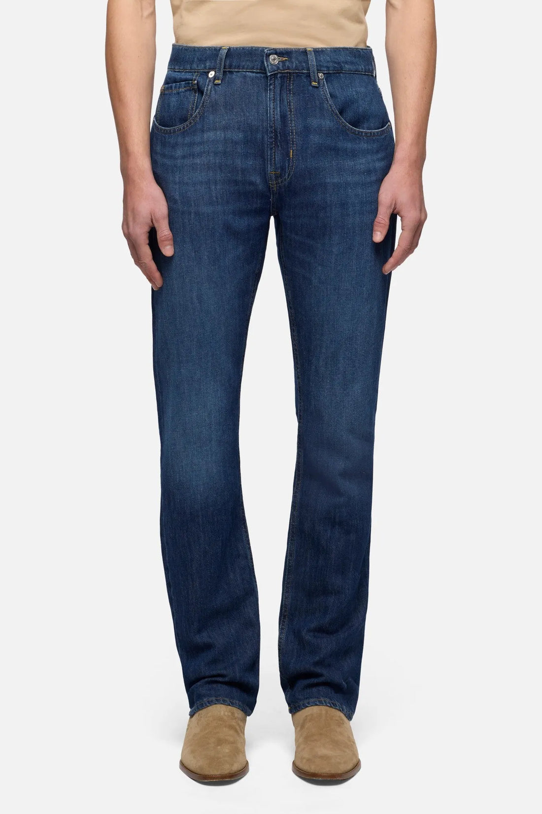 7 For All Mankind Wind Chill Men The Straight in Indigo Linen SKU: 7TE70U03_3BS Image 03