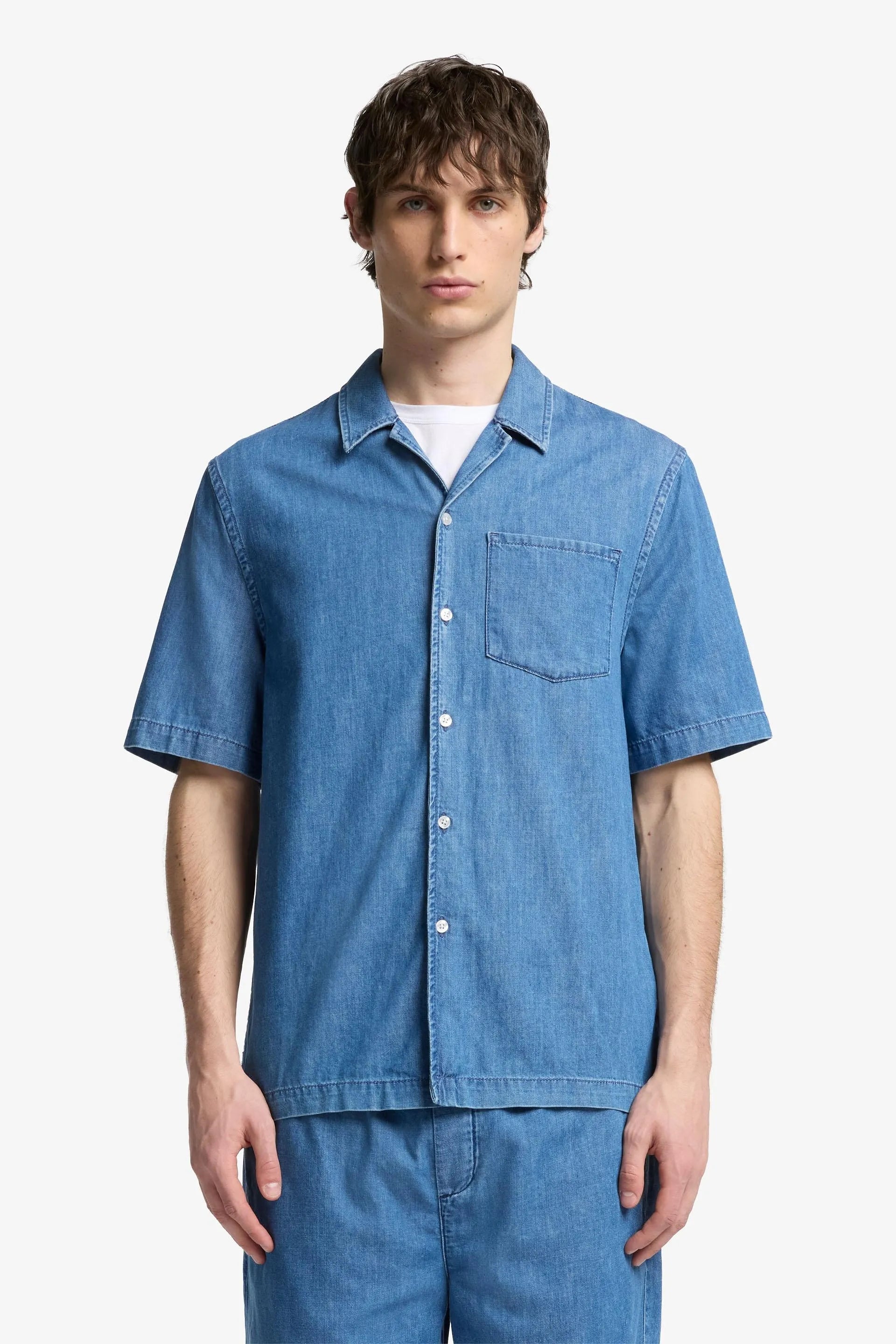 7 For All Mankind_Light Blue_Camp Shirt Short Sleeve in Cotton_7TI60E46_1DL_01