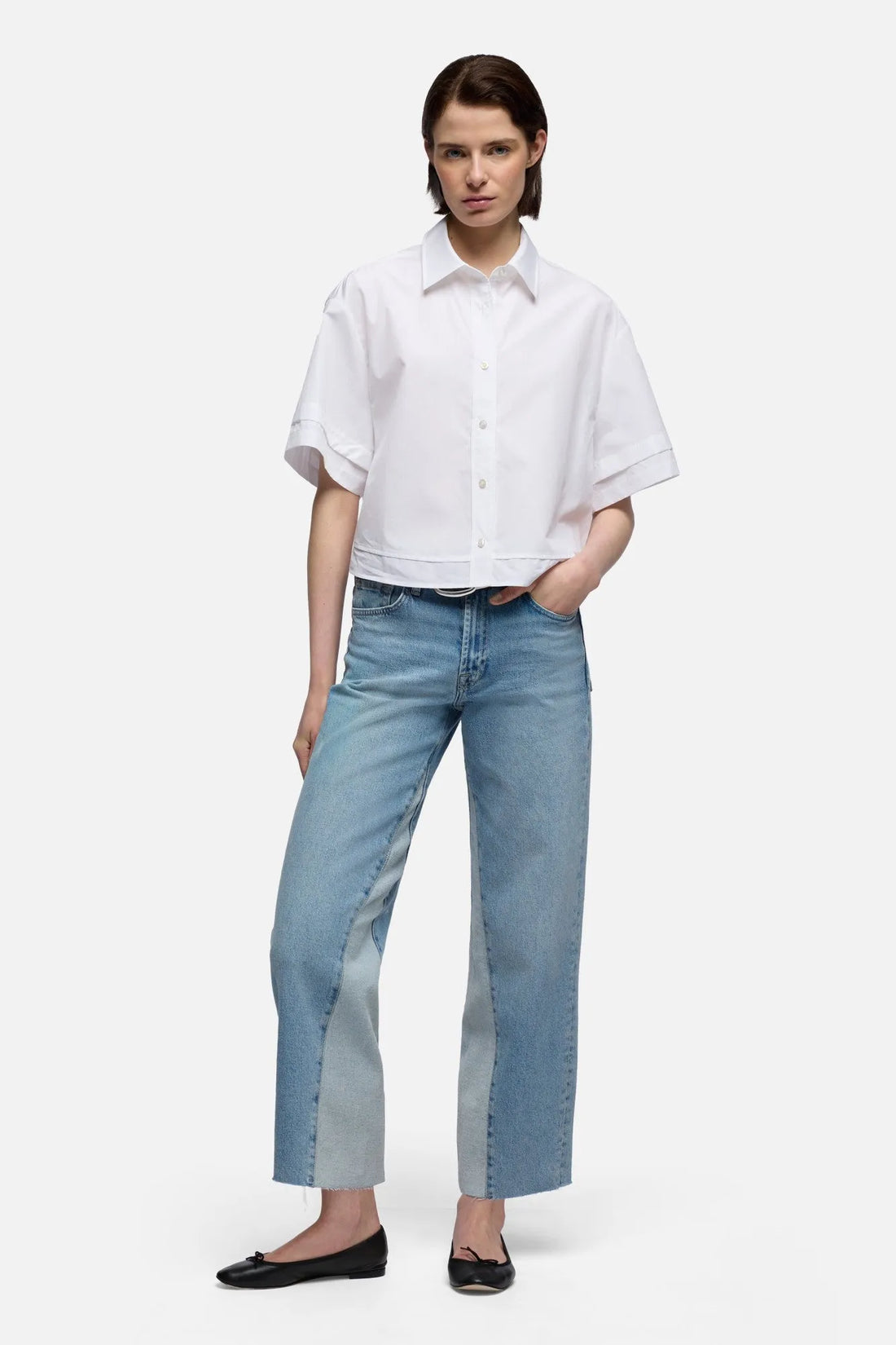7 For All Mankind Light Blue Women Paneled Stovepipe Straight Ankle SKU: 7U7B0C10_1ZW Image 02