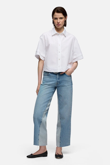 7 For All Mankind Light Blue Women Paneled Stovepipe Straight Ankle SKU: 7U7B0C10_1ZW Image 02