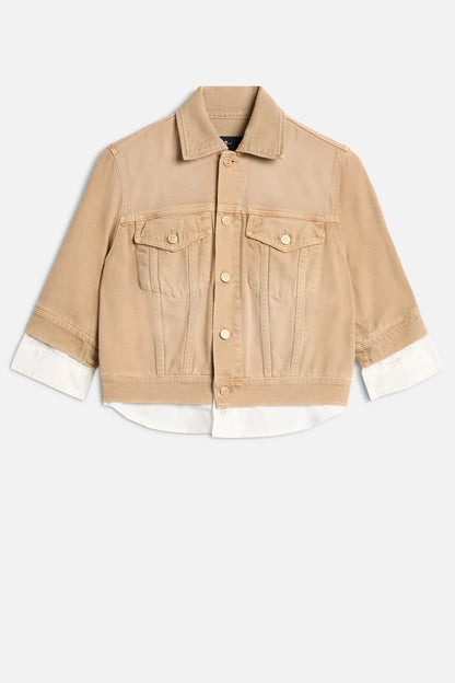 7 For All Mankind Beige Women Short Sleeve Trucker Jacket SKU: 7U7H0D52_3DA Image 01