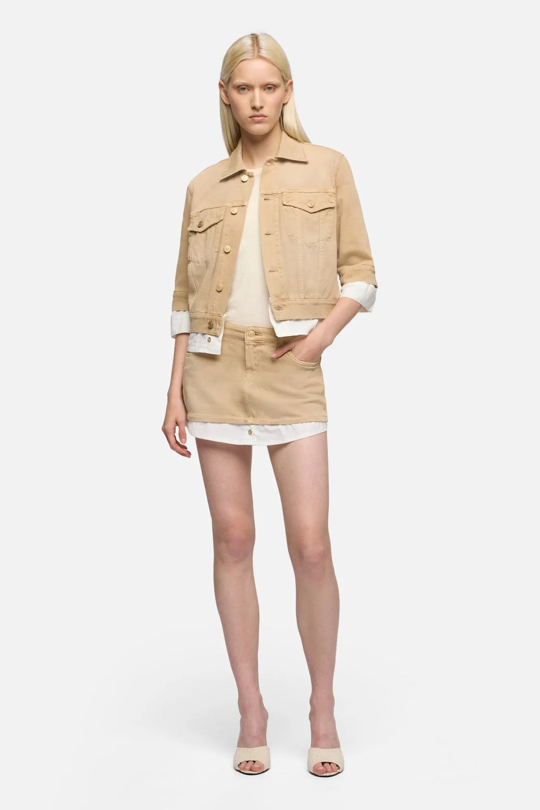 7 For All Mankind Beige Women Short Sleeve Trucker Jacket SKU: 7U7H0D52_3DA Image 02