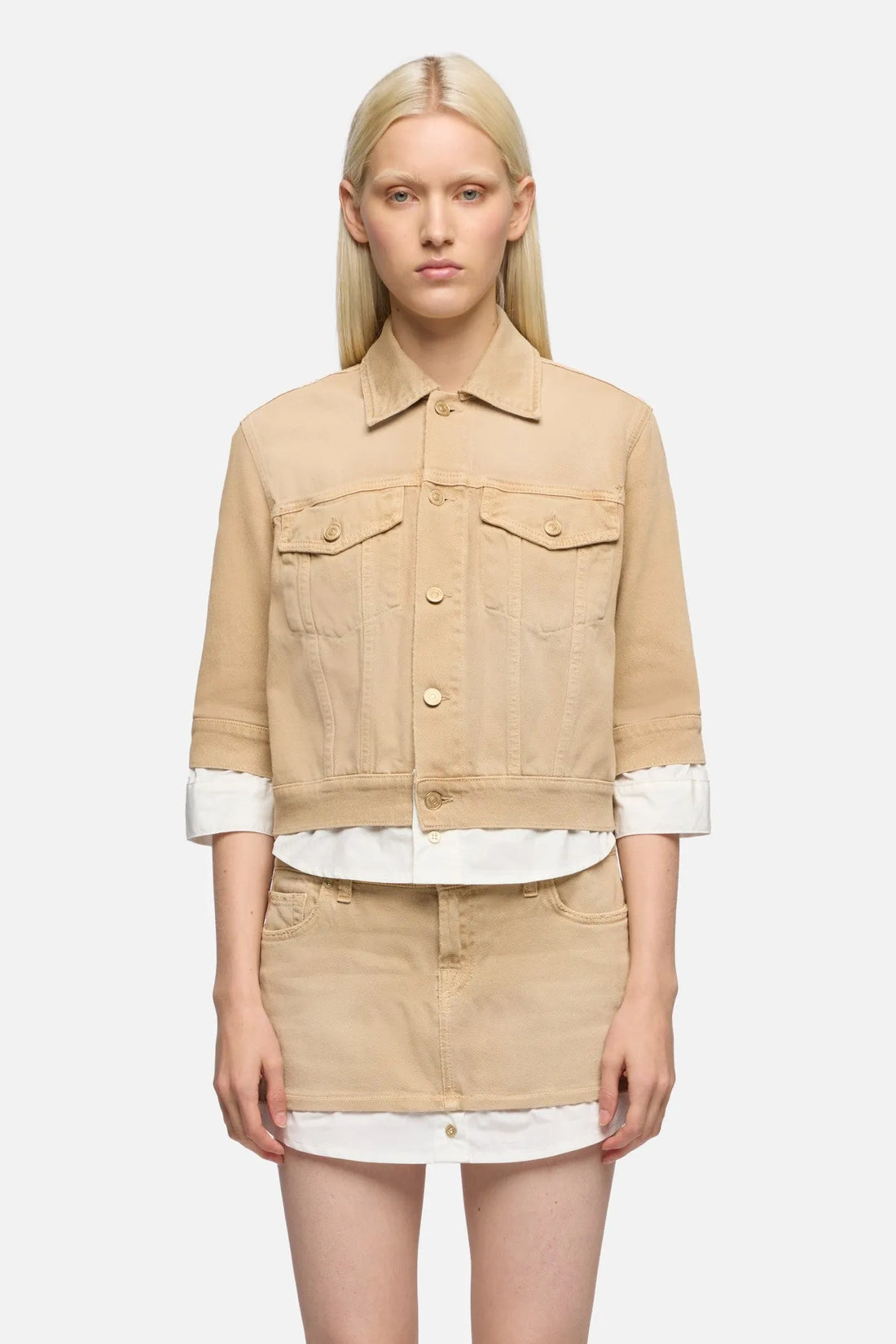 7 For All Mankind Beige Women Short Sleeve Trucker Jacket SKU: 7U7H0D52_3DA Image 03