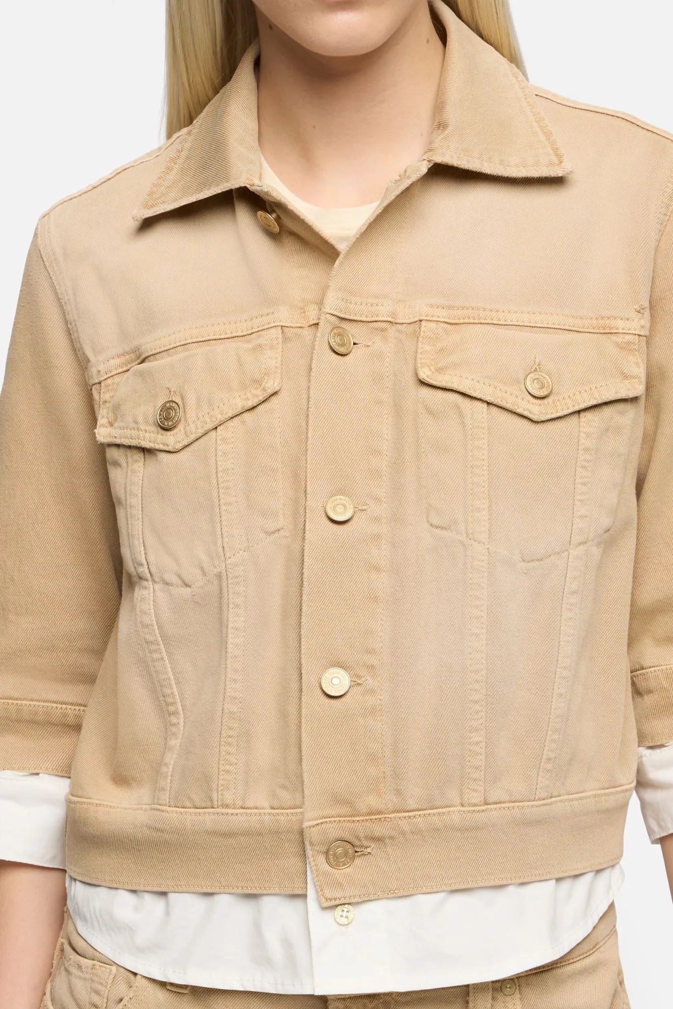 7 For All Mankind Beige Women Short Sleeve Trucker Jacket SKU: 7U7H0D52_3DA Image 04