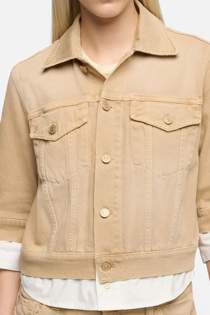 7 For All Mankind Beige Women Short Sleeve Trucker Jacket SKU: 7U7H0D52_3DA Image 04