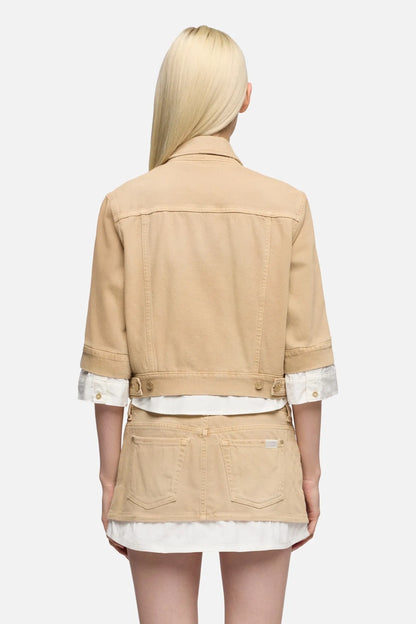 7 For All Mankind Beige Women Short Sleeve Trucker Jacket SKU: 7U7H0D52_3DA Image 05