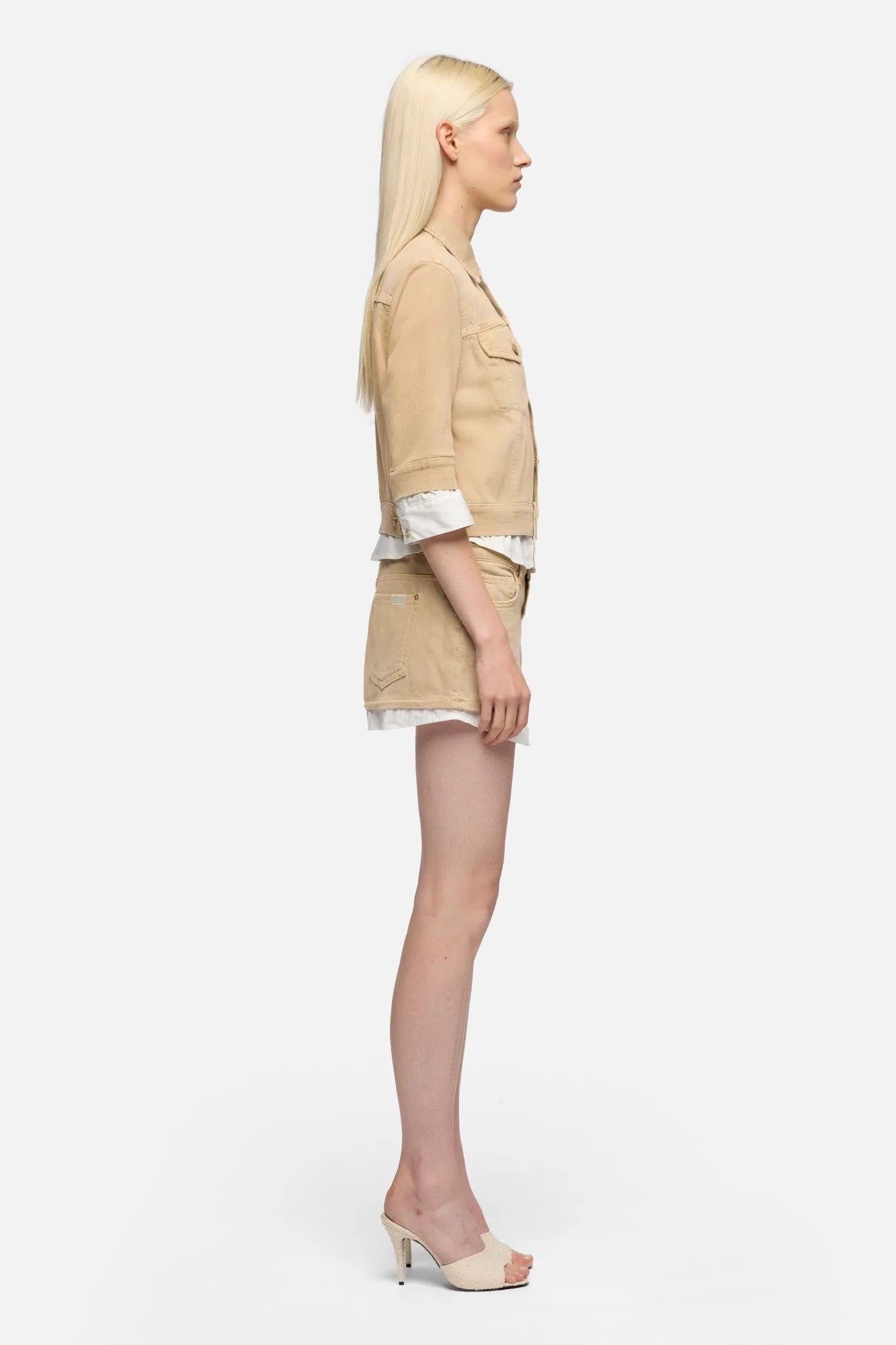 7 For All Mankind Beige Women Short Sleeve Trucker Jacket SKU: 7U7H0D52_3DA Image 06