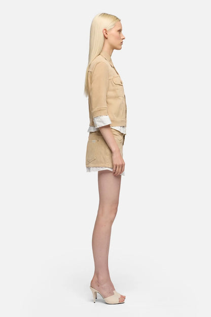 7 For All Mankind Beige Women Short Sleeve Trucker Jacket SKU: 7U7H0D52_3DA Image 06