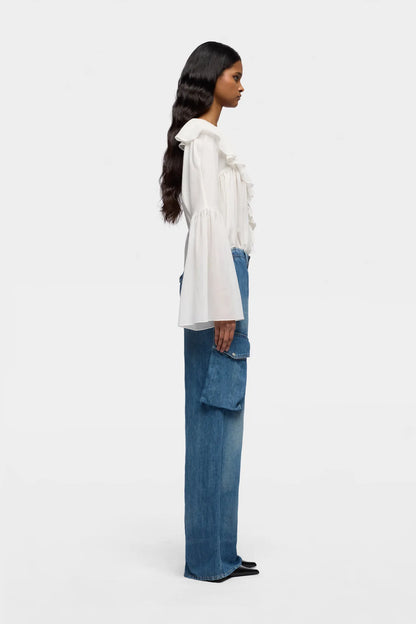 7 For All Mankind Mid Blue Women Cargo Lotta in Indigo Linen SKU: 7UCM0U03_3NN Image 05