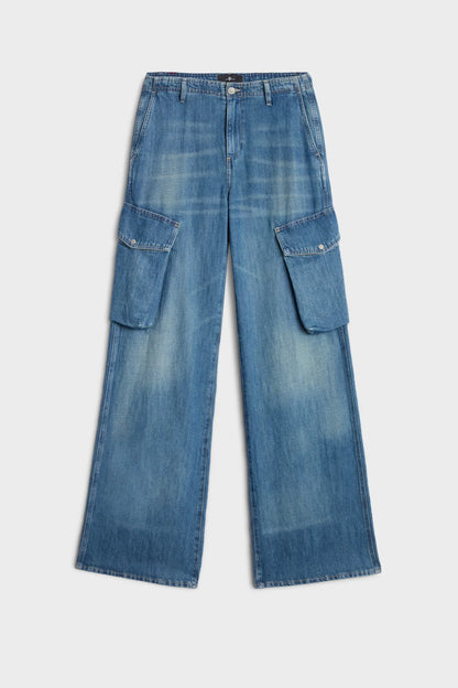 7 For All Mankind Mid Blue Women Cargo Lotta in Indigo Linen SKU: 7UCM0U03_3NN Image 06