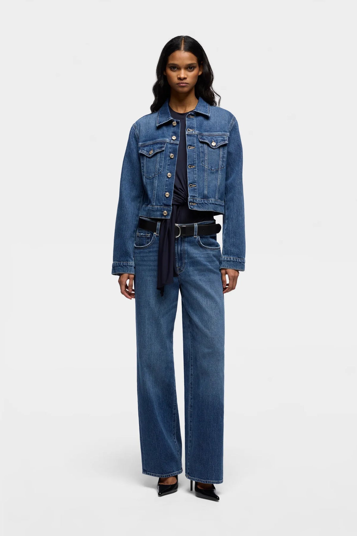 7 For All Mankind Mid Blue Women Darted Shrunken Jacket SKU: 7UCY0C10_3NL Image 01
