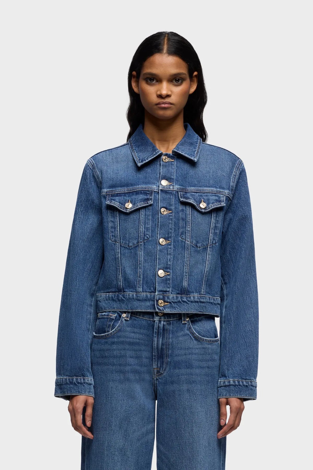 7 For All Mankind Mid Blue Women Darted Shrunken Jacket SKU: 7UCY0C10_3NL Image 02