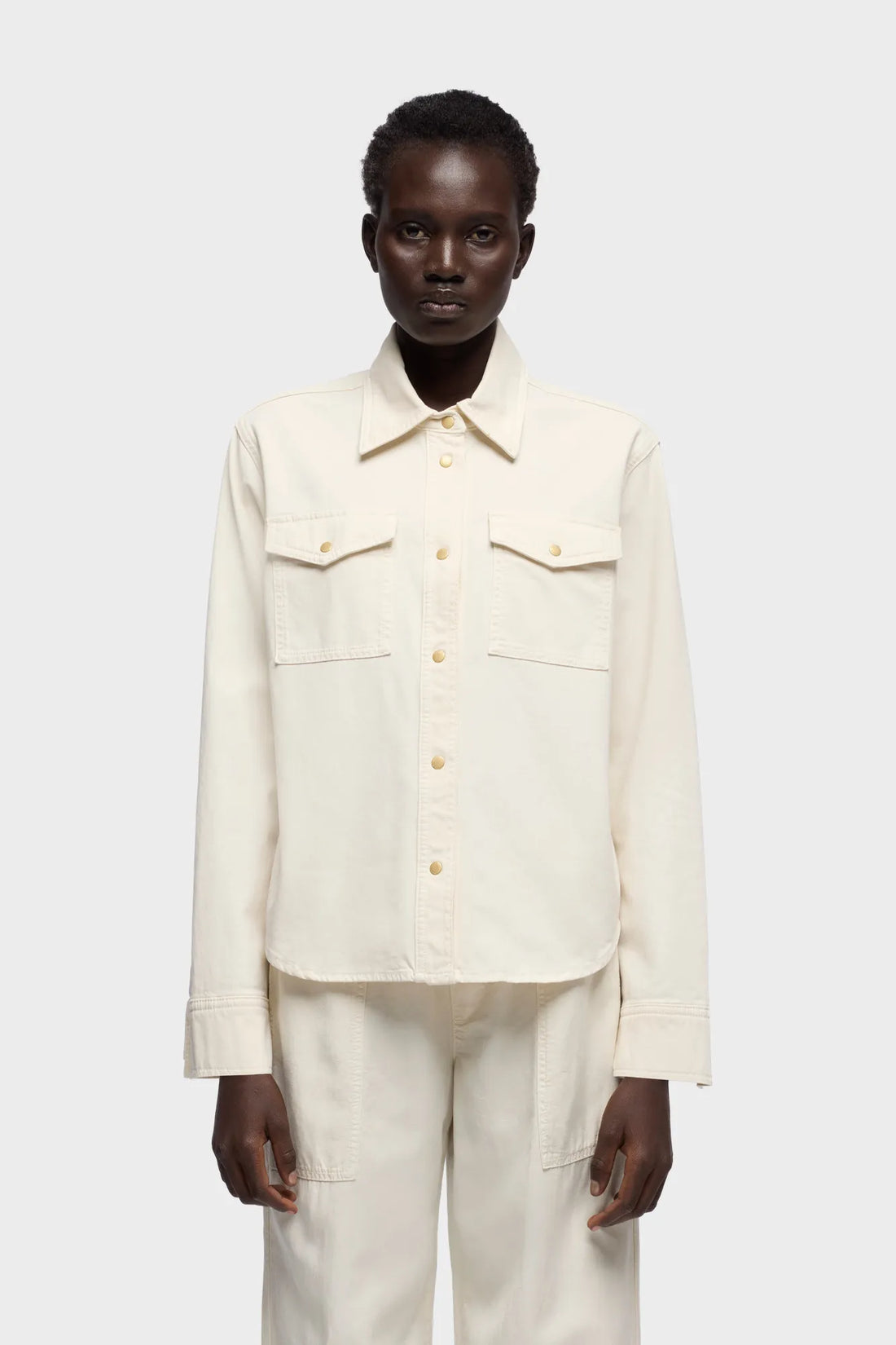 7 For All Mankind Ecru Women Classic Shirt in Comfort Twill SKU: 7UR90E39_3O7 Image 02