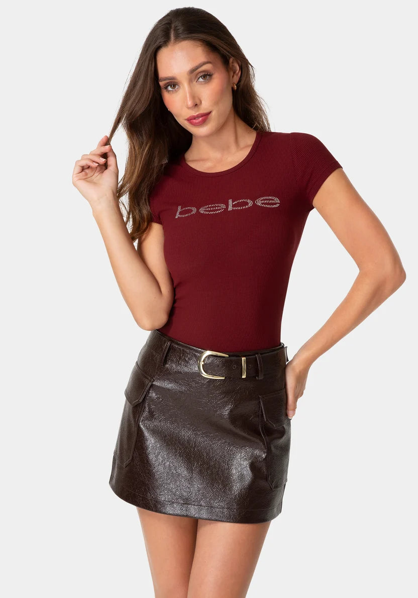 Bebe Cabernet Women Short Sleeve Baby Bebe Logo Tee SKU: 7ske0044be_cabernet Image 01