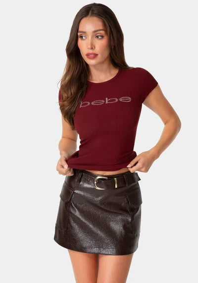 Bebe Cabernet Women Short Sleeve Baby Bebe Logo Tee SKU: 7ske0044be_cabernet Image 02