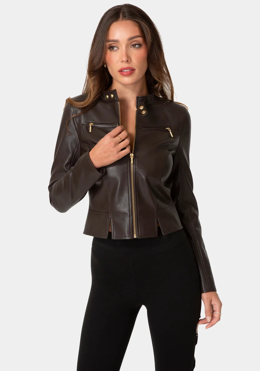 Bebe Chocolate Martini Women Moto Biker Jacket SKU: 7skj0258be_chocolate martini Image 01