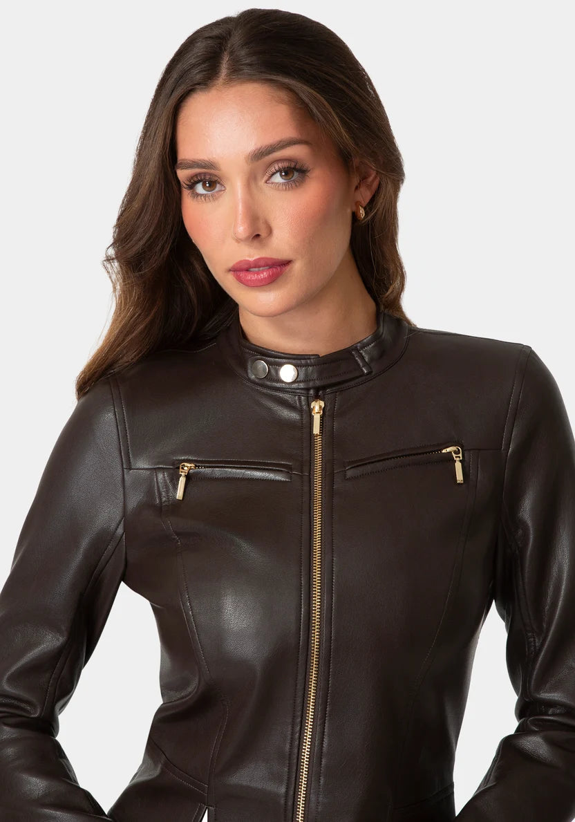 Bebe Chocolate Martini Women Moto Biker Jacket SKU: 7skj0258be_chocolate martini Image 04