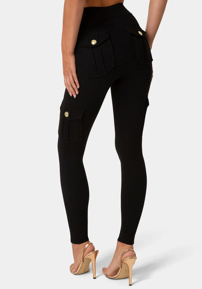 Bebe Black Women High Waist Gold Button Leggings SKU: 7skp0425be_black Image 03