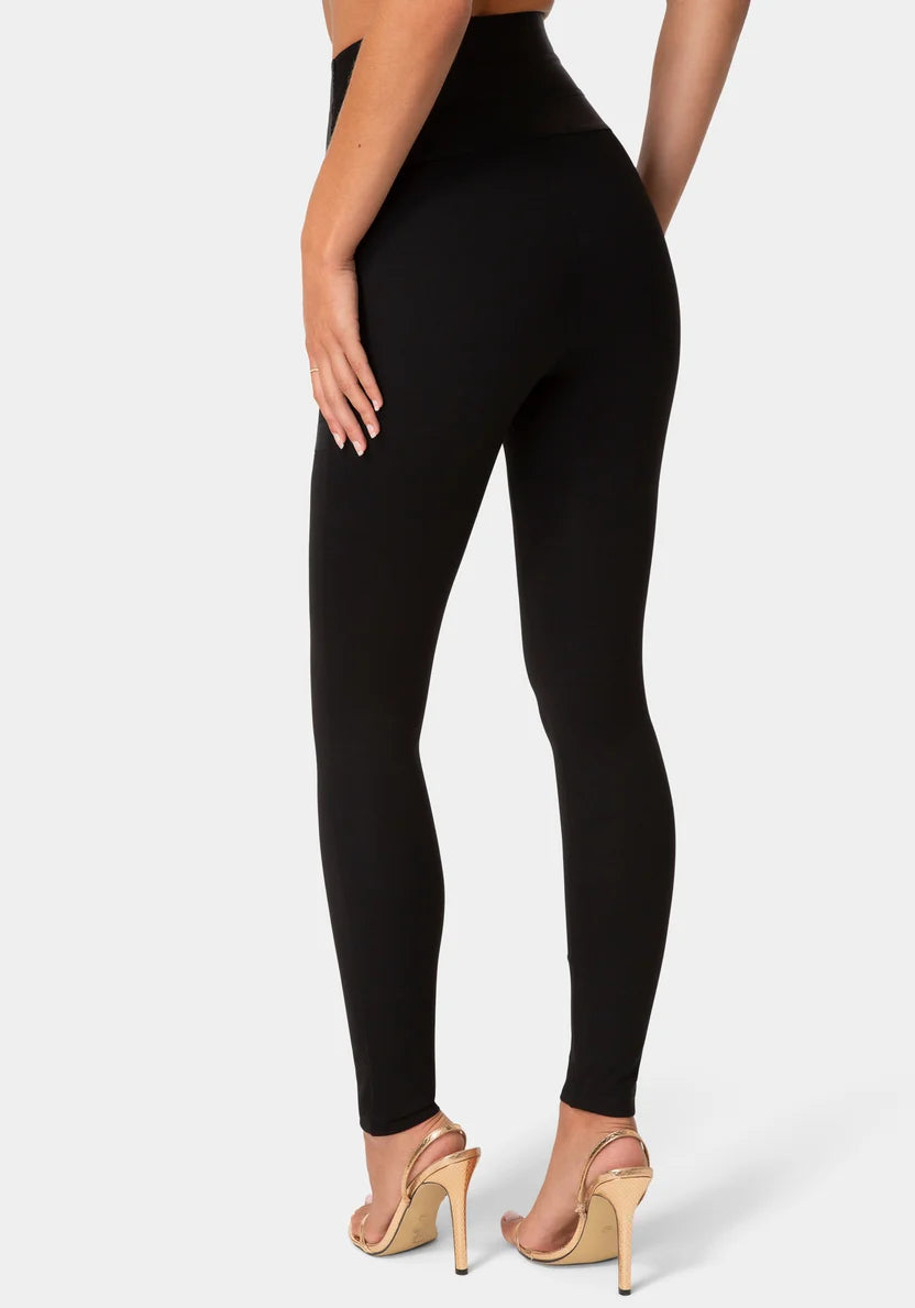 Bebe Black Women High Waist Gold Buckle Leggings SKU: 7skp0426be_black Image 03