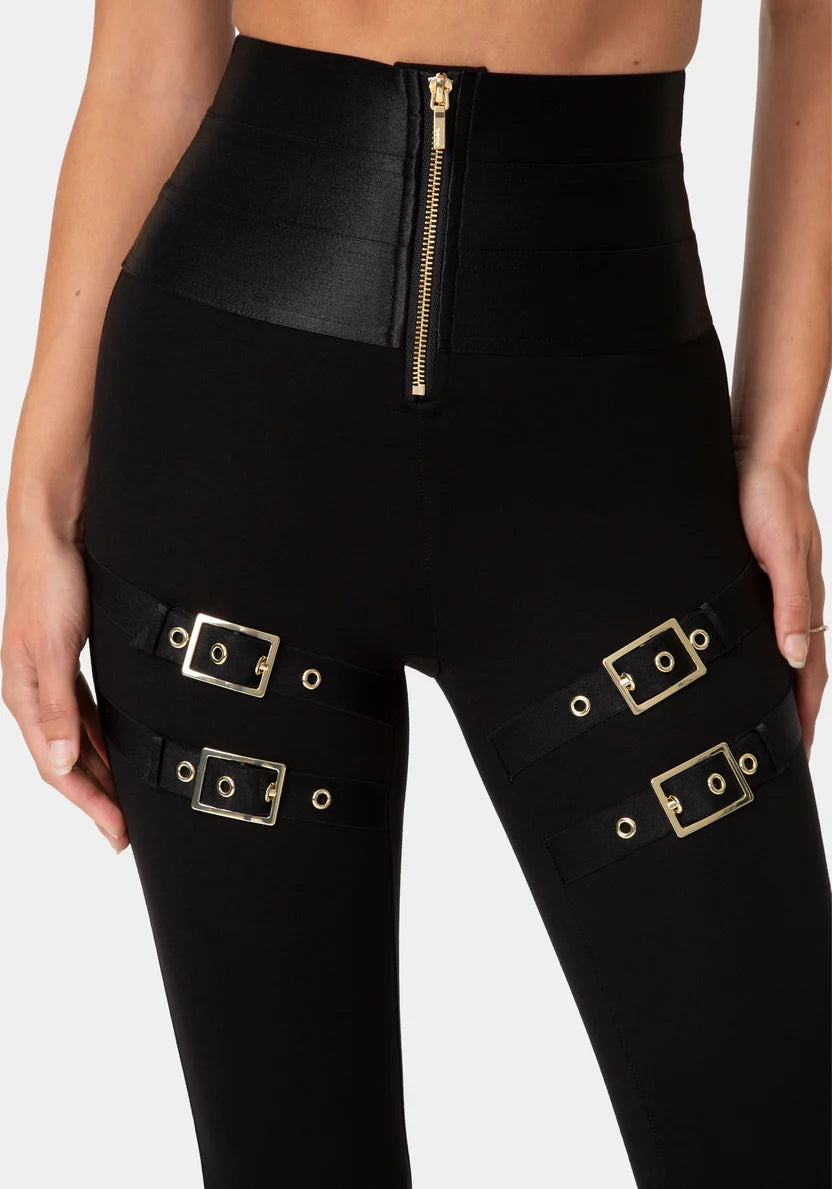 Bebe Black Women High Waist Gold Buckle Leggings SKU: 7skp0426be_black Image 04