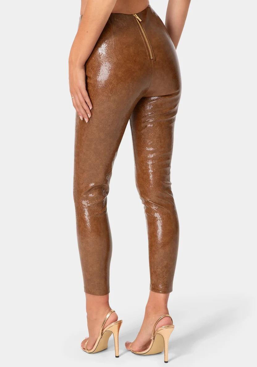 Bebe Burnt Tan Women Stretch Vegan Leather Legging SKU: 7skp0429be_burnt tan Image 03