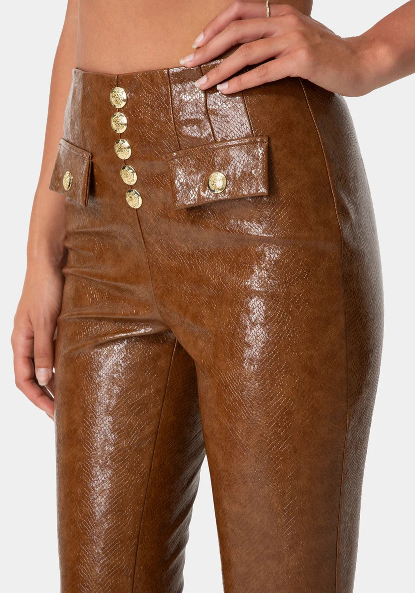 Bebe Burnt Tan Women Stretch Vegan Leather Legging SKU: 7skp0429be_burnt tan Image 04