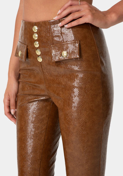 Bebe Burnt Tan Women Stretch Vegan Leather Legging SKU: 7skp0429be_burnt tan Image 04
