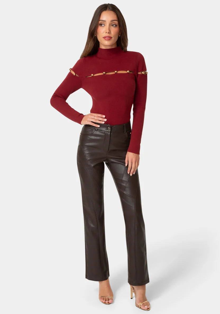 Bebe Chocolate Martini Women Natural Waist6 Moto Biker Pants SKU: 7skp0444be_chocolate martini Image 02