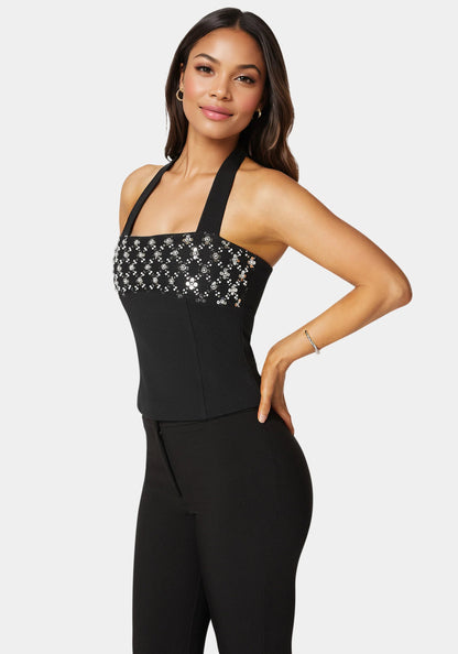 Bebe_Halter Neck Bead Sequin Top_7skt0403be_Black_02