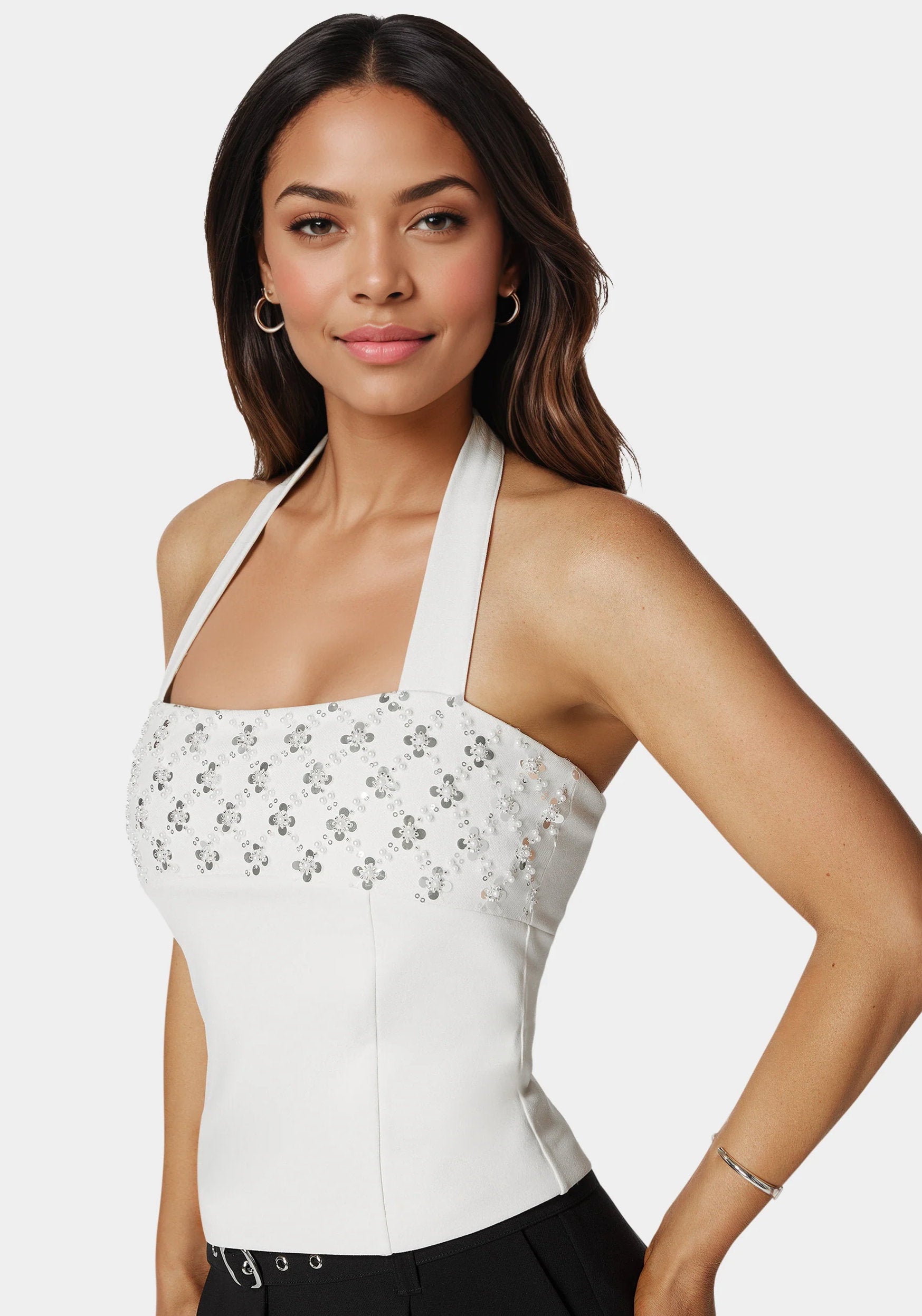 Bebe_Halter Neck Bead Sequin Top_7skt0403be_Pristine_01