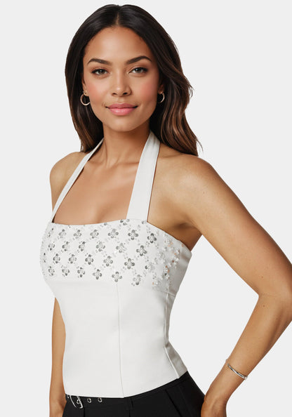 Bebe_Halter Neck Bead Sequin Top_7skt0403be_Pristine_01