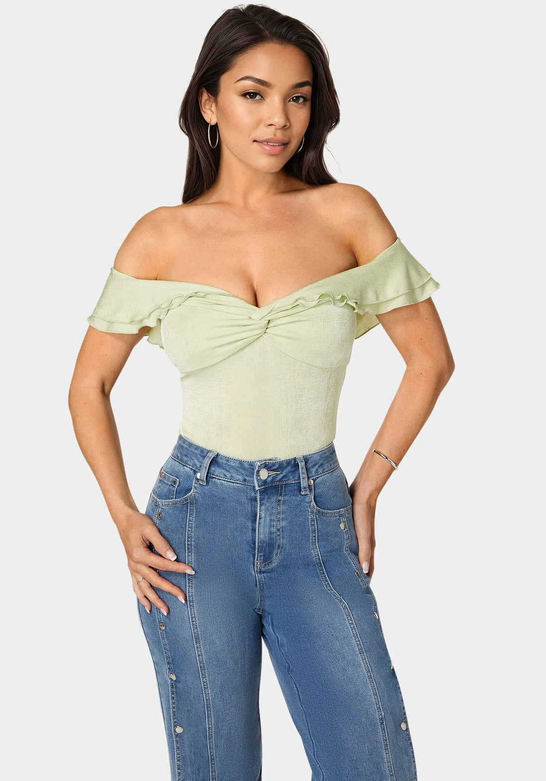 Bebe_Off Shoulder Twisted Front Top_7skt0416be_Lime Sherbet_01